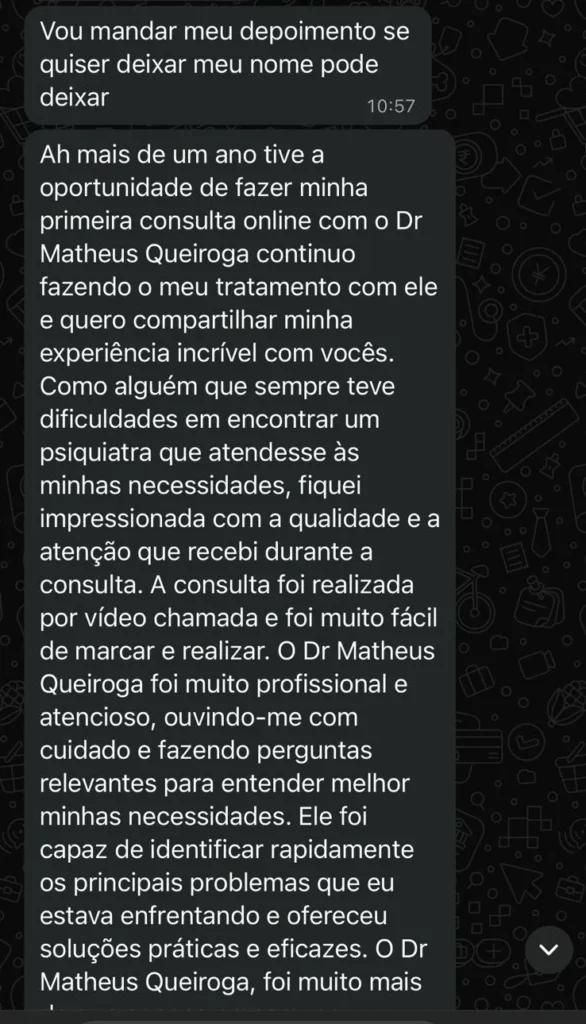 Print de depoimento de paciente 1 (anônimo)
