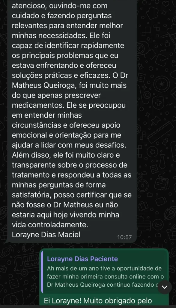 Print de depoimento de paciente 2 (anônimo)