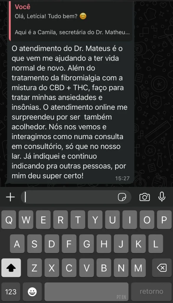 Print de depoimento de paciente 6 (anônimo)