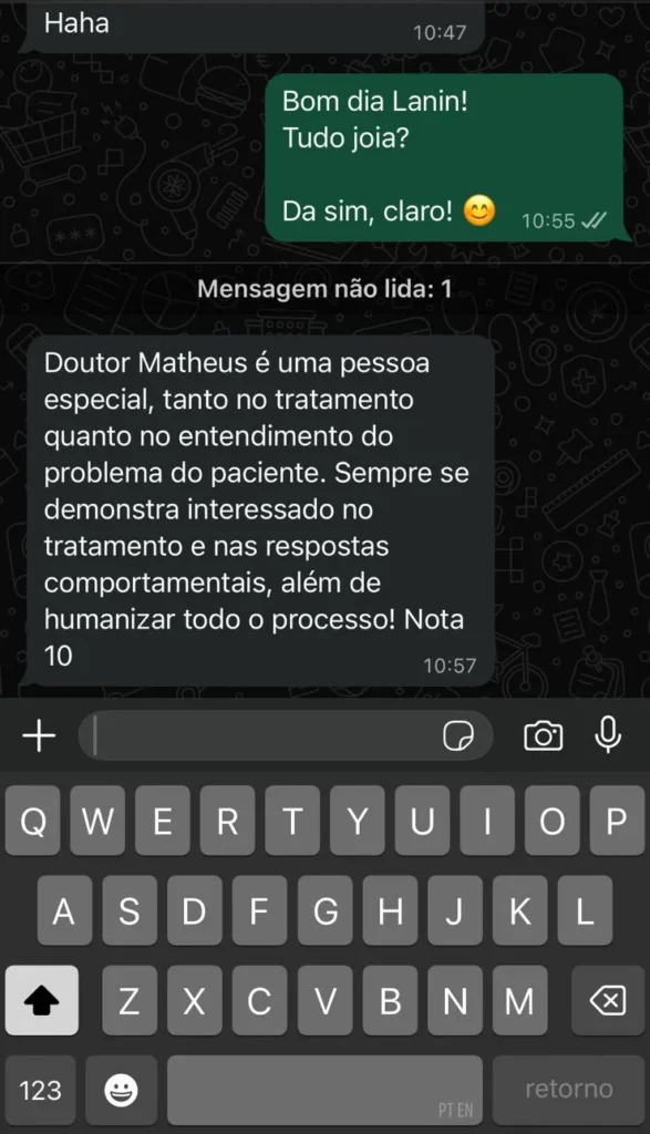 Print de depoimento de paciente 7 (anônimo)