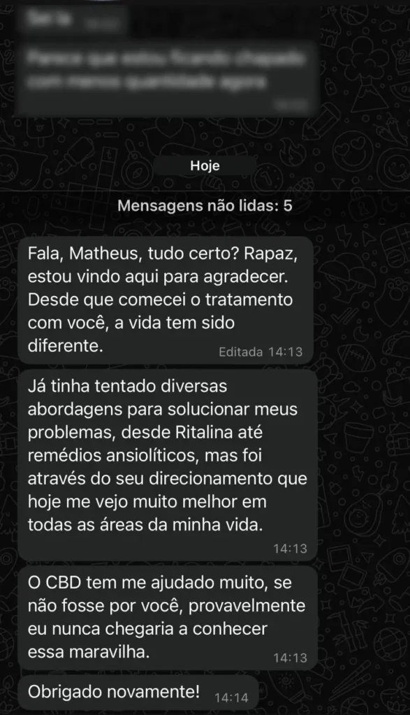 Print de depoimento de paciente 5 (anônimo)